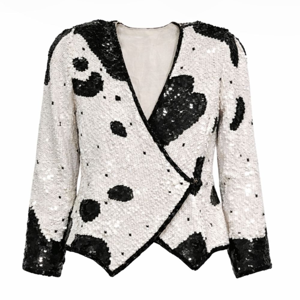 Creative Creations | Vintage Black White Silk Sequin Jacket - Picture 6 of 12
